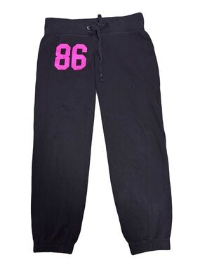 PINK Victoria's Secret Black Sweatpants with Hot Pink '86' Graphic